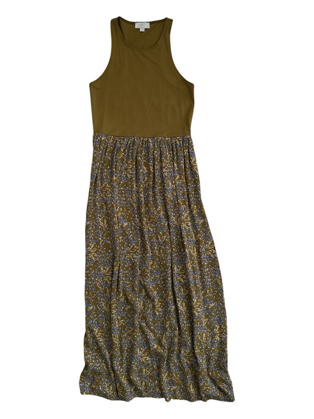 LOFT Outlet Petite Olive Green Floral Midi/Ankle Length Dress Size XSP XS Petite - Picture 2 of 5